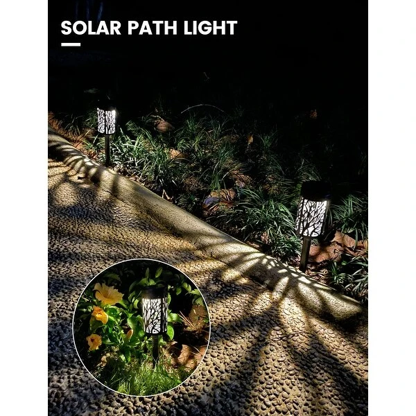 12 in. Black Solar Power Integrated LED Waterproof Path Light 3000K Warm White (2-Pack)