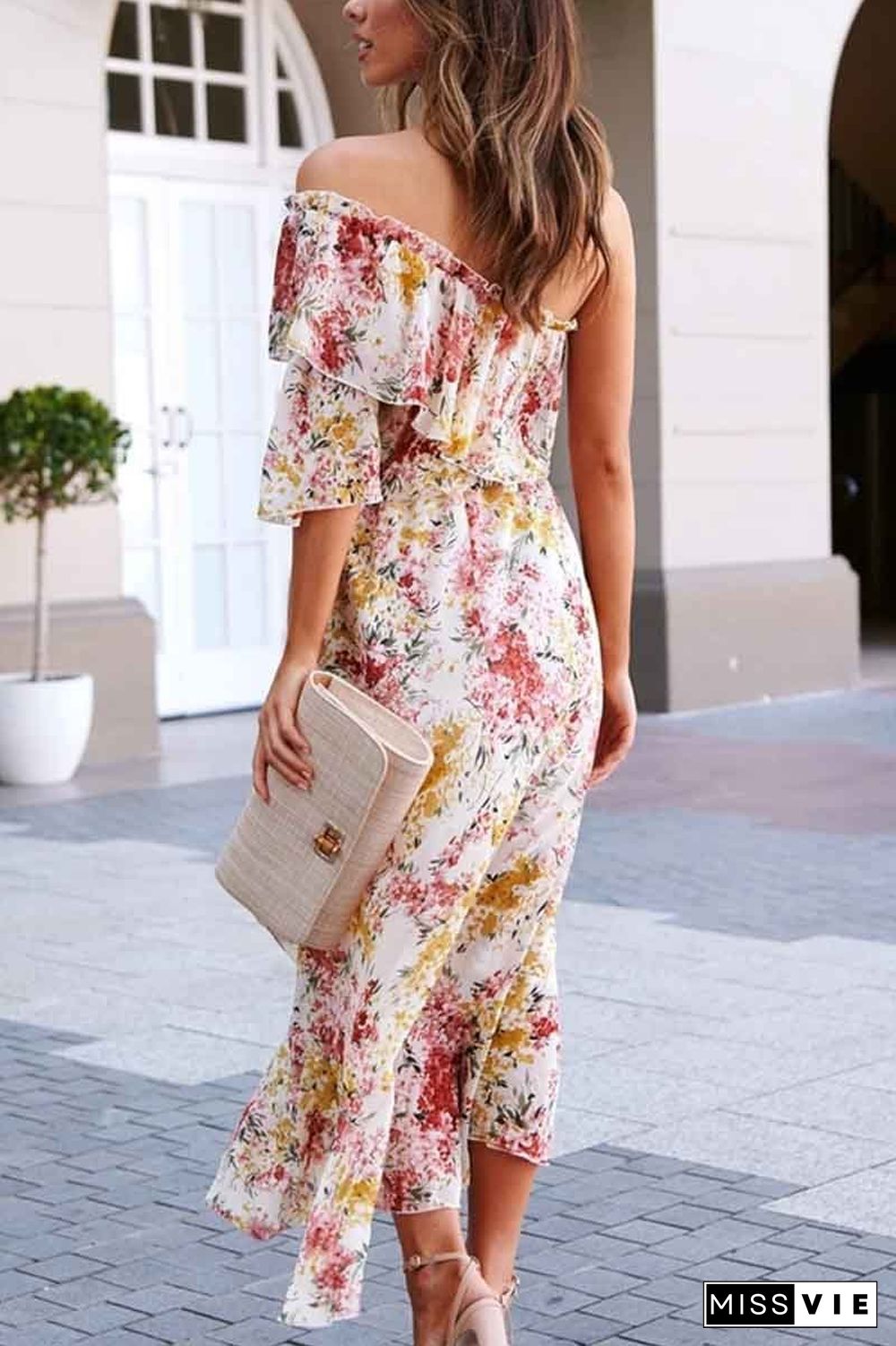 Off- shoulder Print Dress