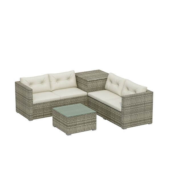 4 Piece Outdoor Furniture Sofa Set with Storage Box