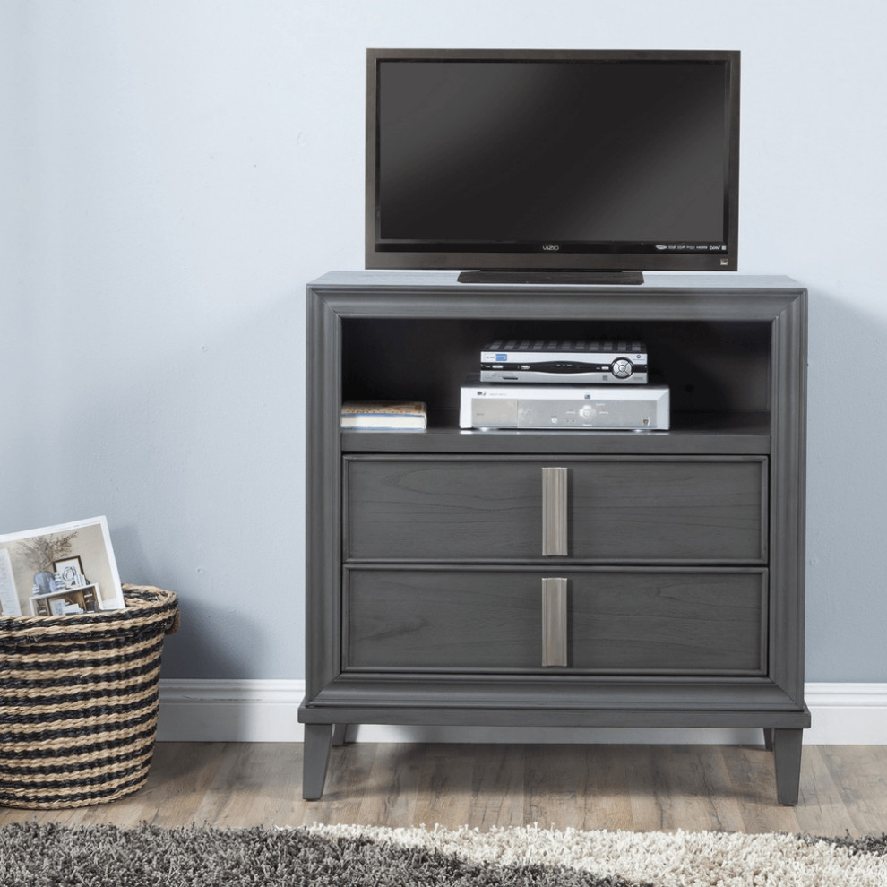 36 quotGray Pine Poplar Solids With Mindy And Veneer Open Shelving TV Stand   Transitional   Entertainment Centers And Tv Stands   by HomeRoots  Houzz