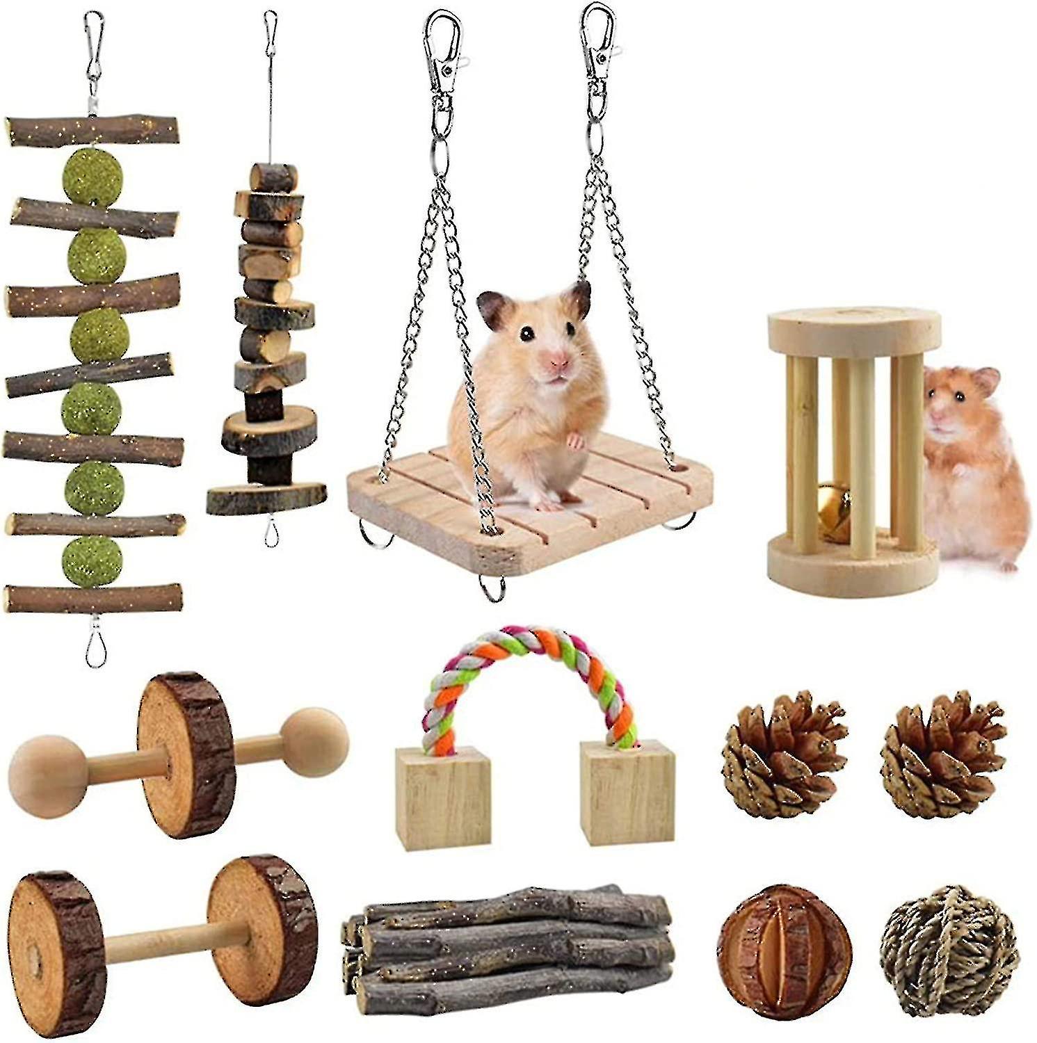 12 Pack Hamster Toys For Russian Dwarf Hamsters， Natural Wooden Hamster Toys Syrian For Chew， Pet Ch