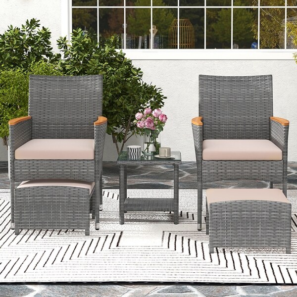 Gymax 5 Pieces Wicker Patio Furniture Set PE Rattan Porch Chairs w/