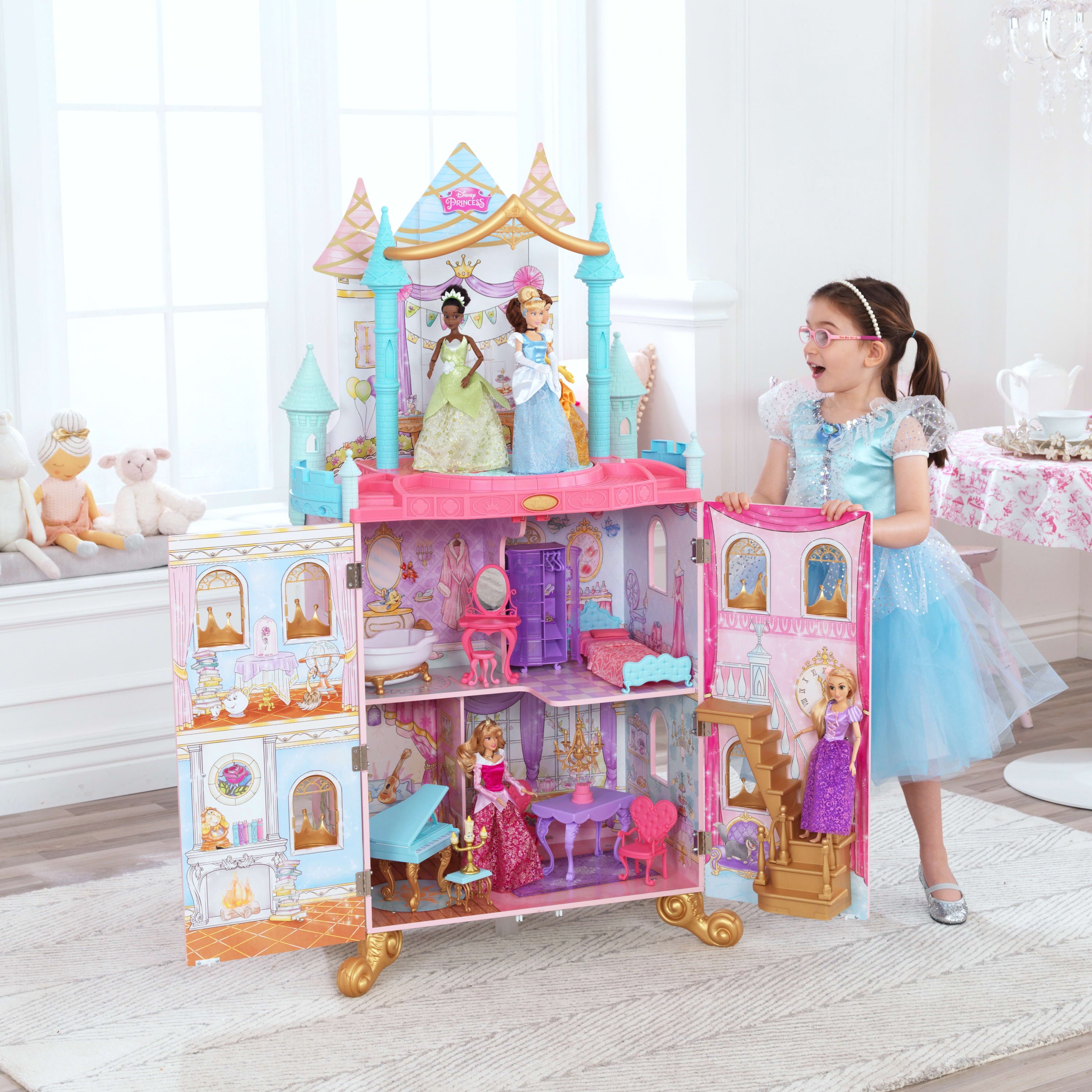 KidKraft Disney Princess Dance and Dream Wooden Dollhouse with Music and 20 Play Pieces