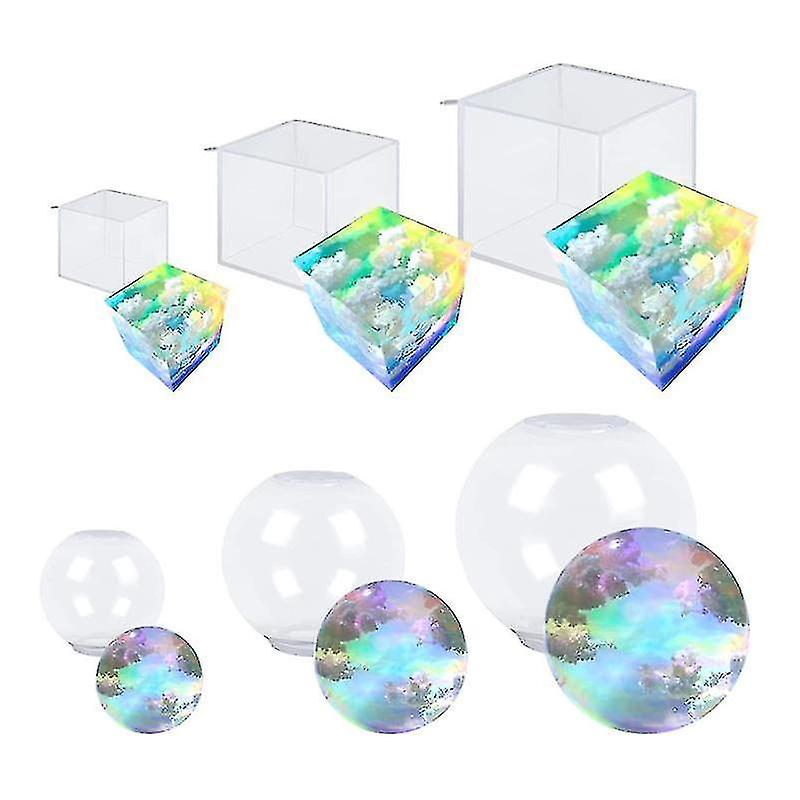 6pcs Big Ball Resin Moulds Clear Silicone Square Moulds Big Deep Square Resin Moulds， Square Resin