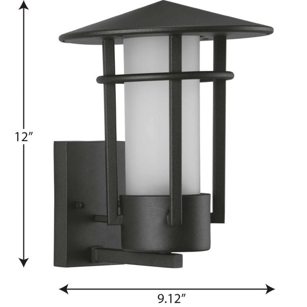 Progress Lighting Exton 1 light Textured Black Outdoor Wall Lantern With Etched Glass Shade