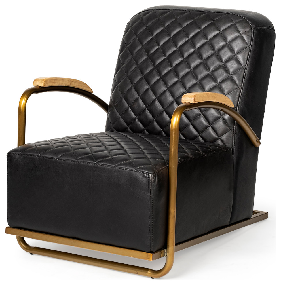 Horace I Black Diamond Patterned Genuine Leather w/ Gold Iron Frame Accent Chair   Contemporary   Armchairs And Accent Chairs   by HedgeApple  Houzz