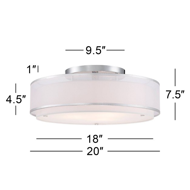 Wide Chrome 3 light Sheer Outer Off White Inner Drum Shade For Bedroom House