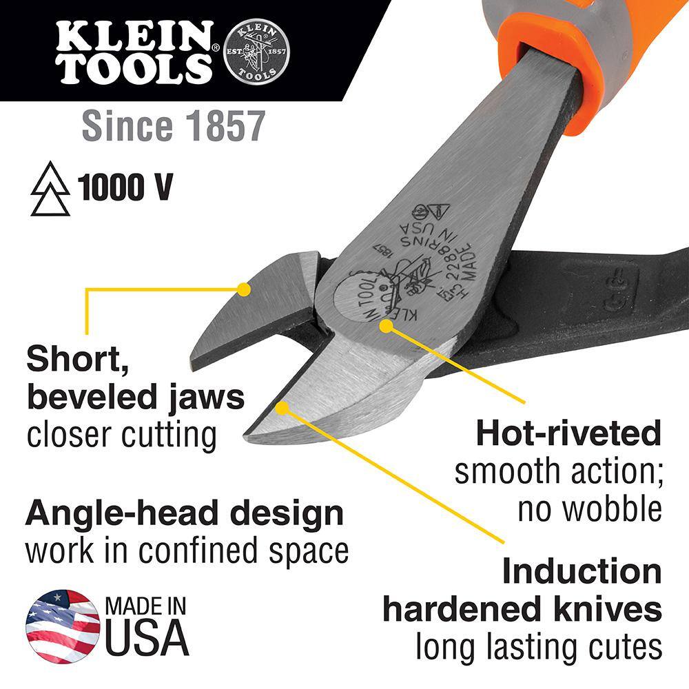 Klein Tools 8 in. Diagonal Cutting Pliers Insulated High Leverage 2288RINSSEN