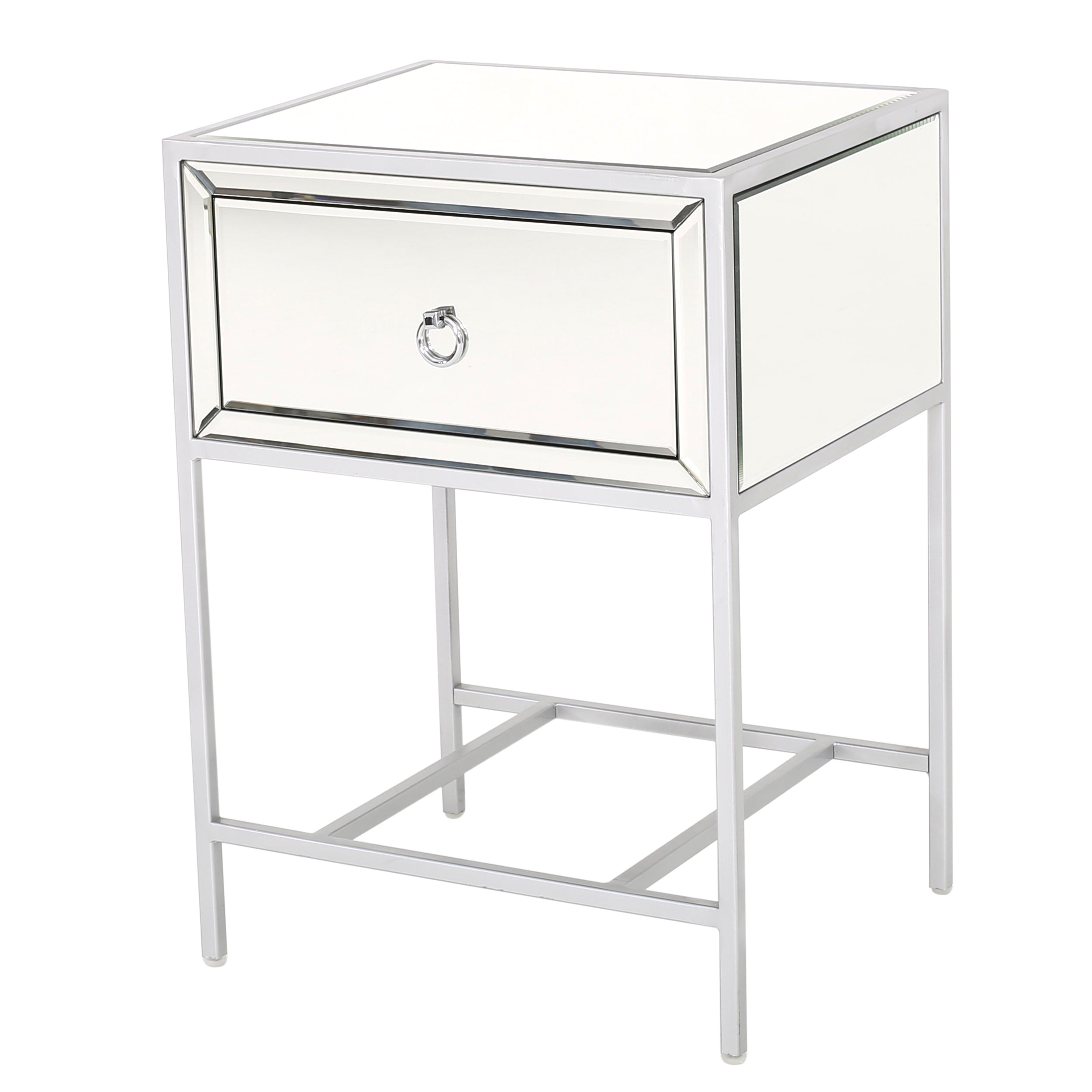 Athena Mirrored Silver 1 Drawer Side Table