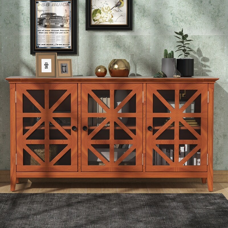 Accent Cabinet Modern Console Table for Living Room Dining Room With 3 Doors and Adjustable Shelves