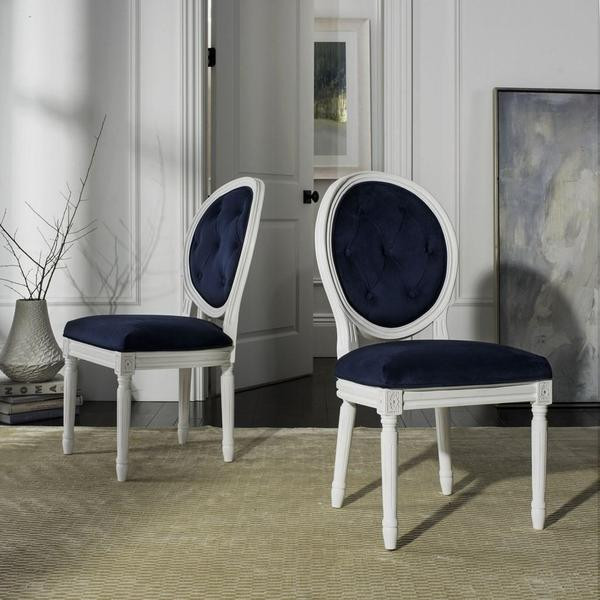 Ciley Tufted Oval Side Chair  Set of 2  Navy/White   Traditional   Dining Chairs   by V.S.D Furniture  Houzz