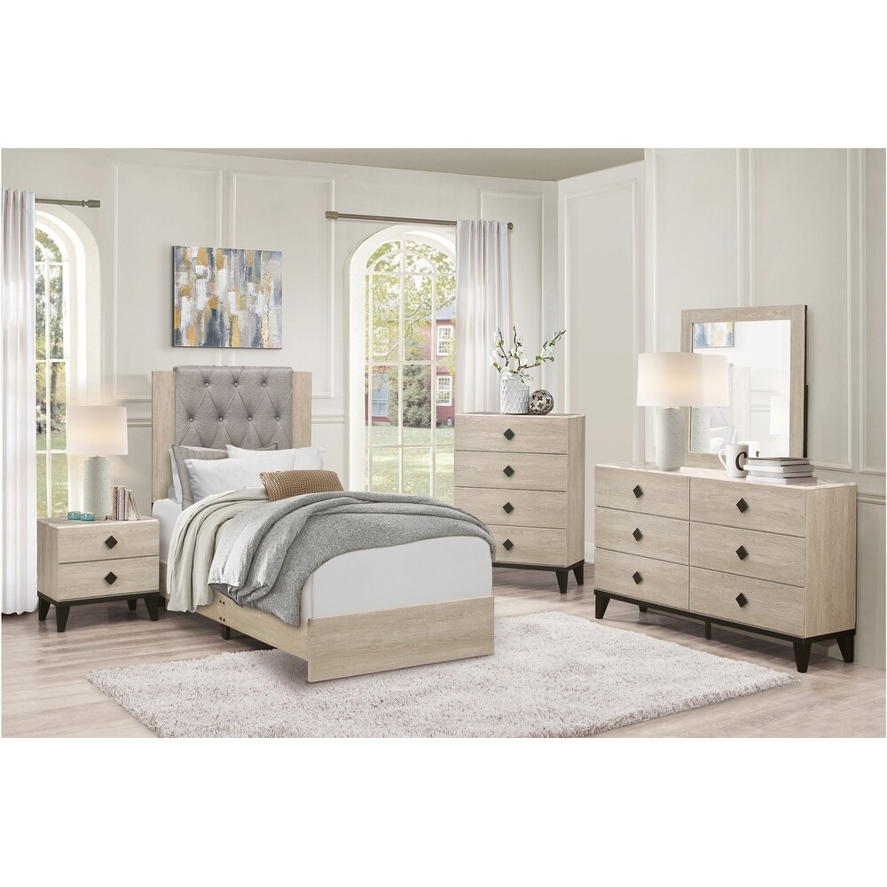 Frederic 5 Piece Gray Modern Upholstered Tufted Panel Bedroom Set