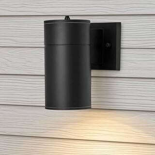 Maxxima Black LED Outdoor Wall Cylinder Light with Dusk to Dawn Sensor MEL-14125W