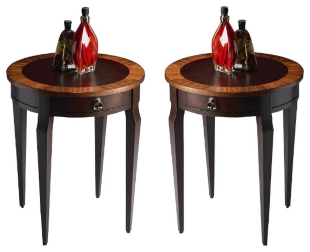 Home Square Specialty Traditional Round Side Table in Cherry Nouveau   Set of 2   Transitional   Side Tables And End Tables   by Homesquare  Houzz