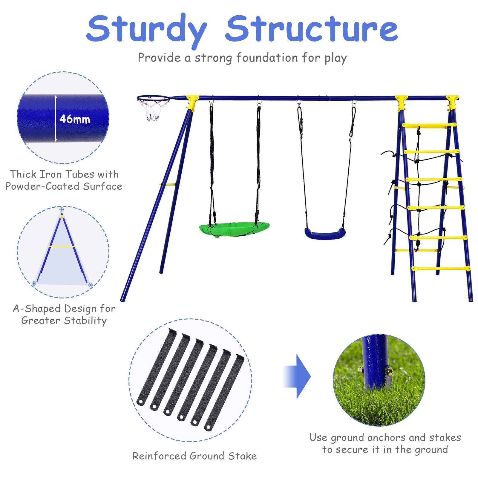 Costzon 550lbs Swing Sets for Backyard with Climbing Ladder/Net (5-in-1 Swing Set)