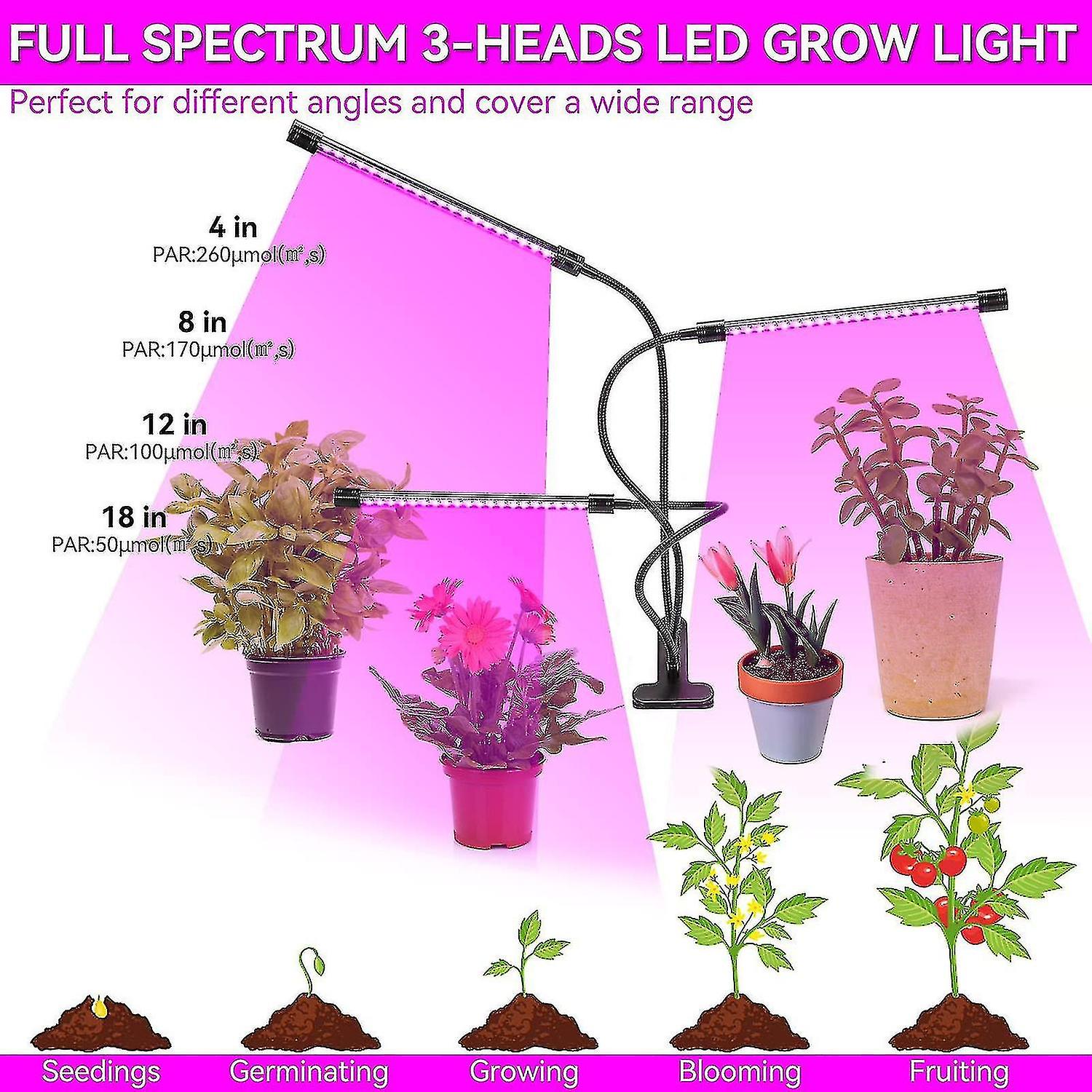 30w Led Grow Light，plant Lamp With 3 Adjustable Gooseneck Heads Full Spectrum Growing Bulb