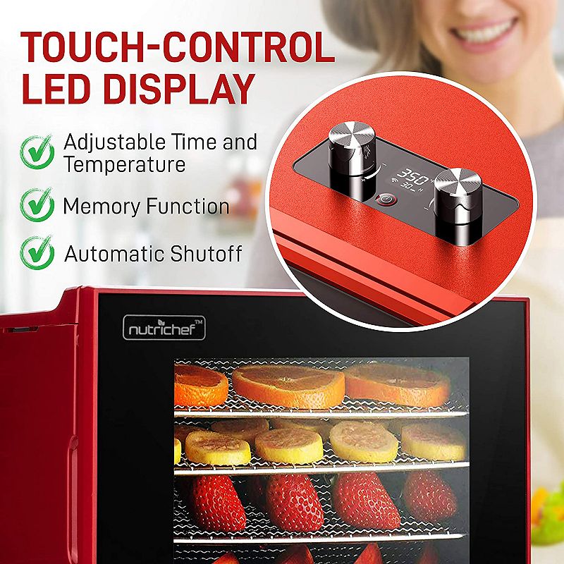 NutriChef Premium Food 350 Watts Multi Tier Dehydrator Machine with 4 Trays， Red