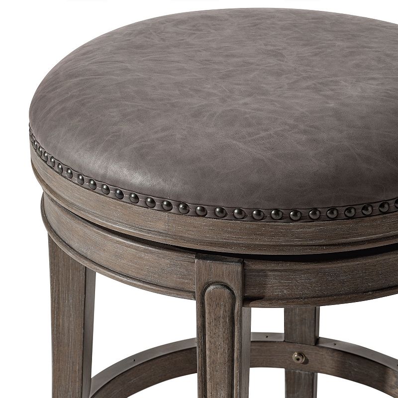 Maven Lane Alexander Backless Bar Stool， Reclaimed Oak Finish W/ Ronan Stone Vegan Leather