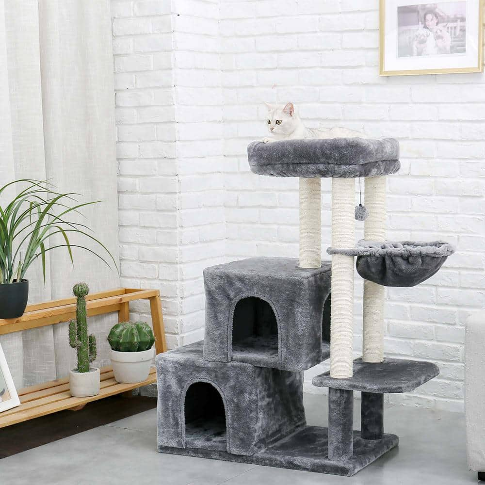 Foobrues Sturdy Hammock Cat Tree Pet Cat Scratching Posts and Trees Cat House in Gray PSL-23170413