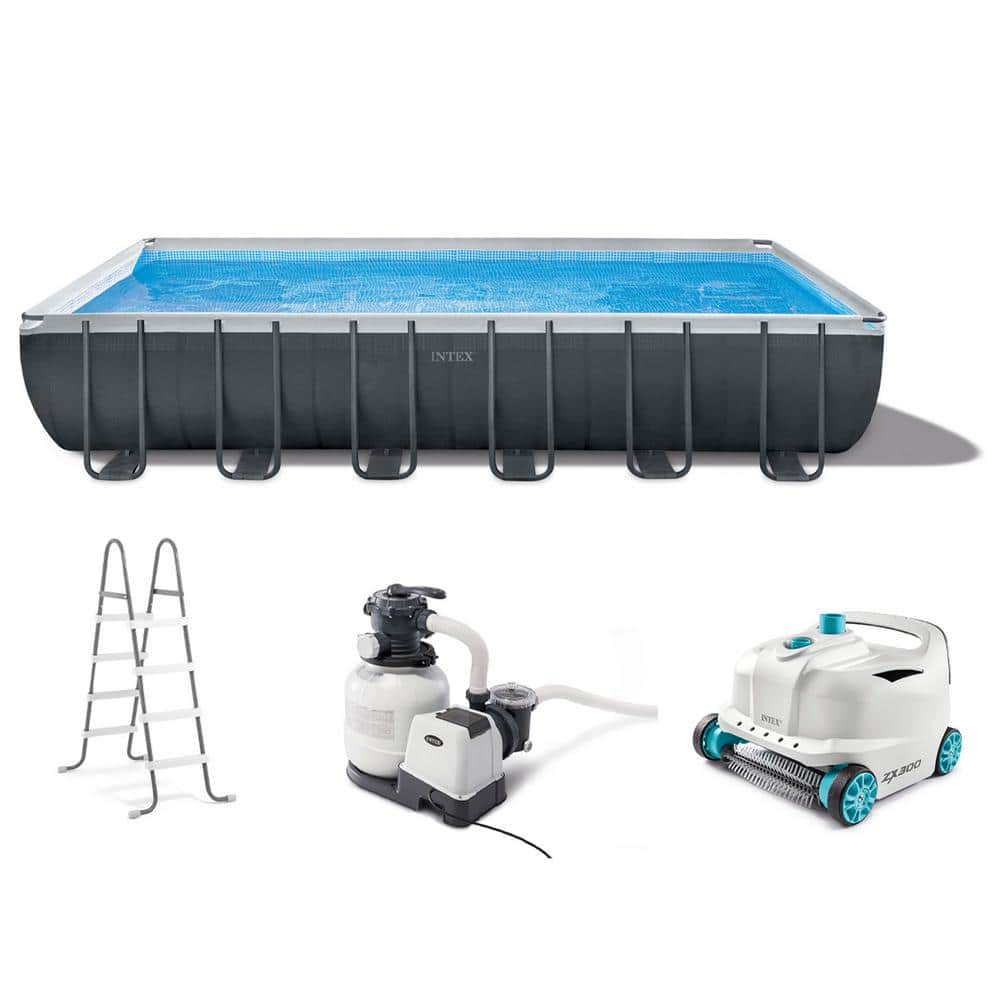 Intex 24 ft. x 12 ft. x 52 in. Rectangle Ultra XTR Frame Swimming Pool with Robot Vacuum 26367EH + 28005E