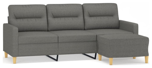 vidaXL Couch 3 Seater Sofa Couch with Footstool for Living Room Dark Gray Fabric   Midcentury   Sofas   by vidaXL LLC  Houzz