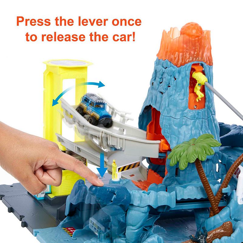 Matchbox Cars Playset with 164 Scale Toy SUV， Volcano Escape with Lights and Sounds