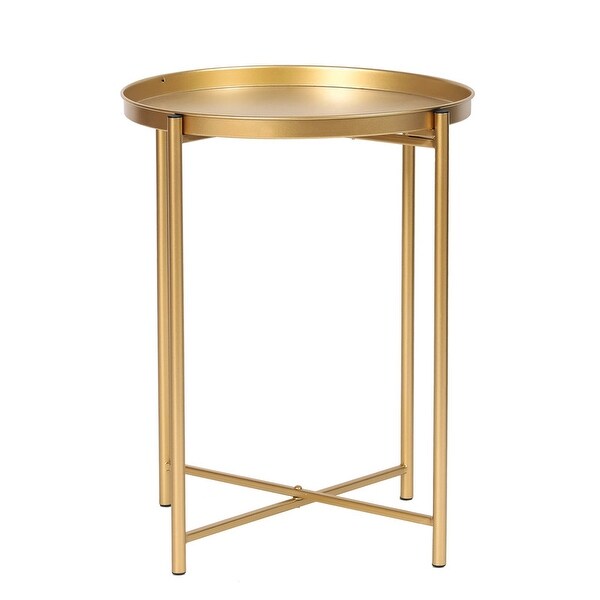 Adeco Gold End Table Metal Waterproof Snack Beside Table Accent Coffee Table - 16.9