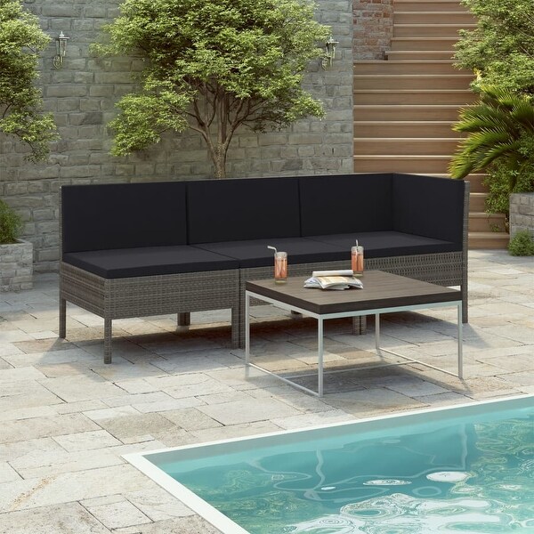 3 Piece Patio Lounge Set with Cushions Poly Rattan Gray - Overstock - 36363639