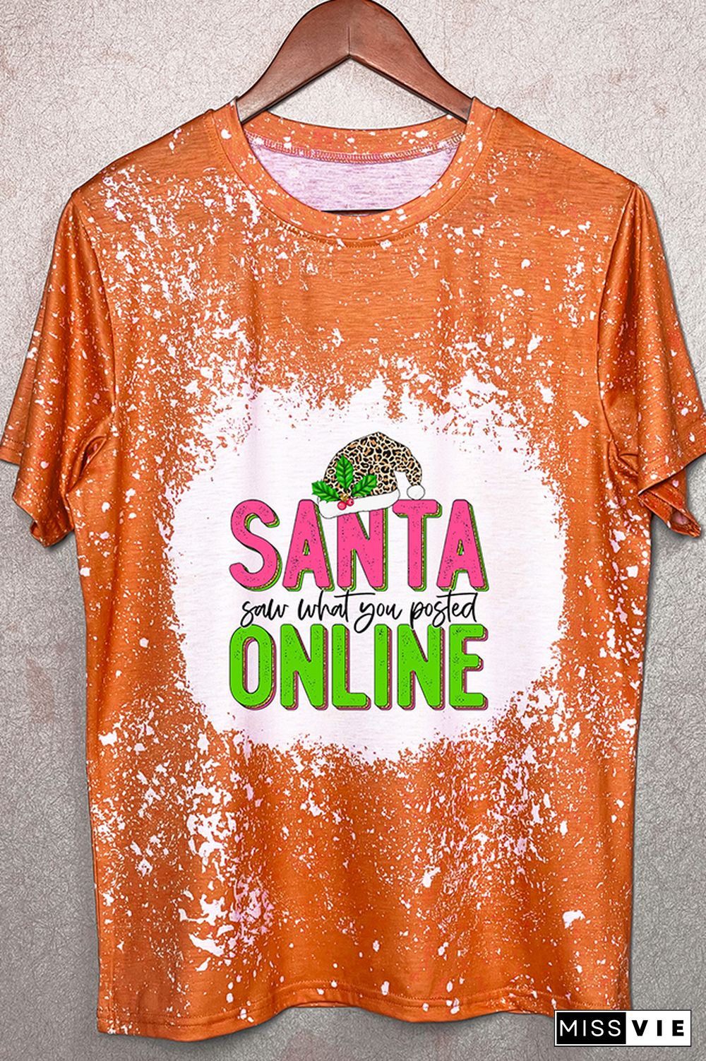 Santa Saw What You Posted Pink Leopard Christmas Graphic Tee Wholesale