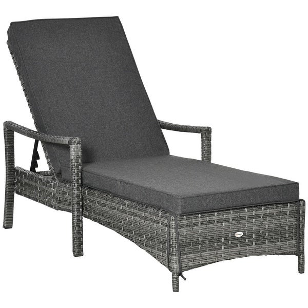 Wicker Chaise Lounge with Wheels， 4 Position Adjustable Backrest and Cushions Outdoor Lounge Chair PE Rattan Sun Lounger