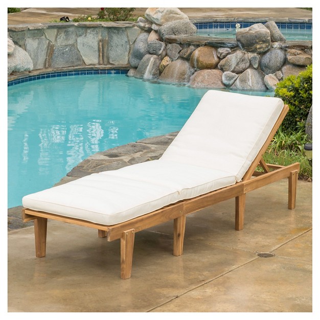 Ariana Acacia Wood Patio Chaise Lounge With Cushion teak Finish Christopher Knight Home