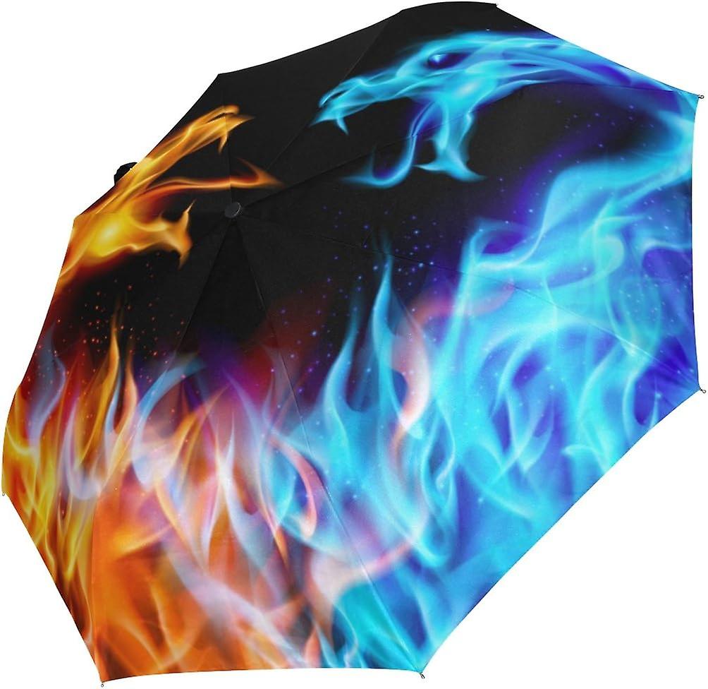 Rain Umbrella Automatic Windproof Foldable Umbrella Fire Ice Dragons