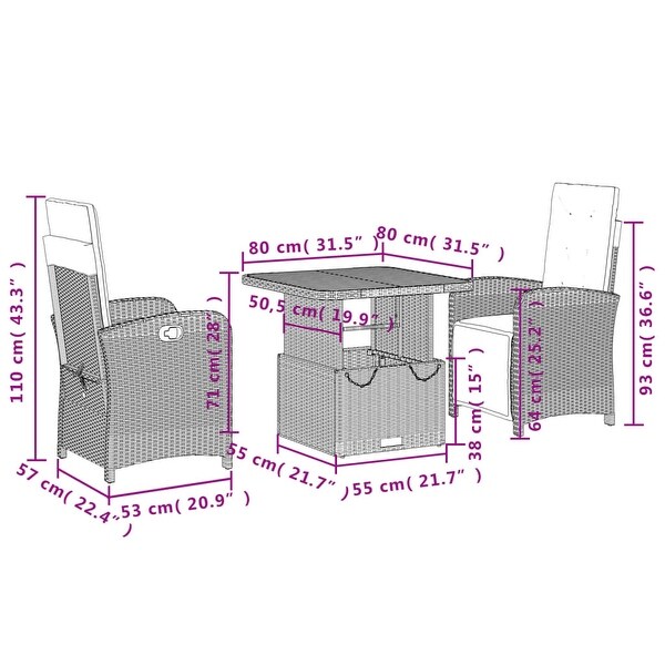 vidaXL Patio Dining Set with Cushions Outdoor Seating Gray Poly Rattan