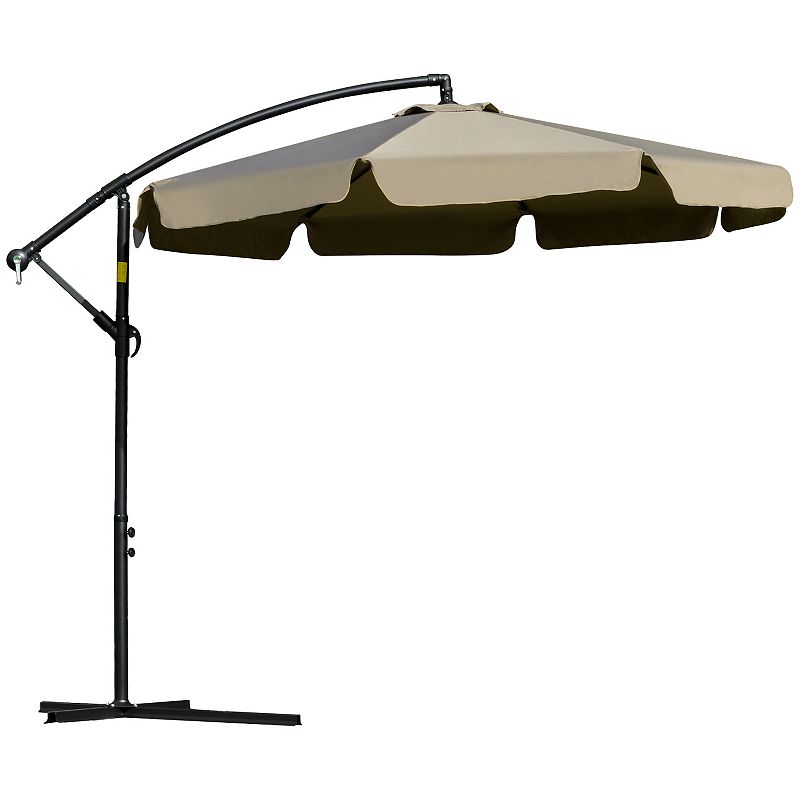 Outsunny 9' Offset Hanging Patio Umbrella， Cantilever Umbrella with Easy Tilt Adjustment， Cross Base and 8 Ribs for Backyard， Poolside， Lawn and Garden， Brown