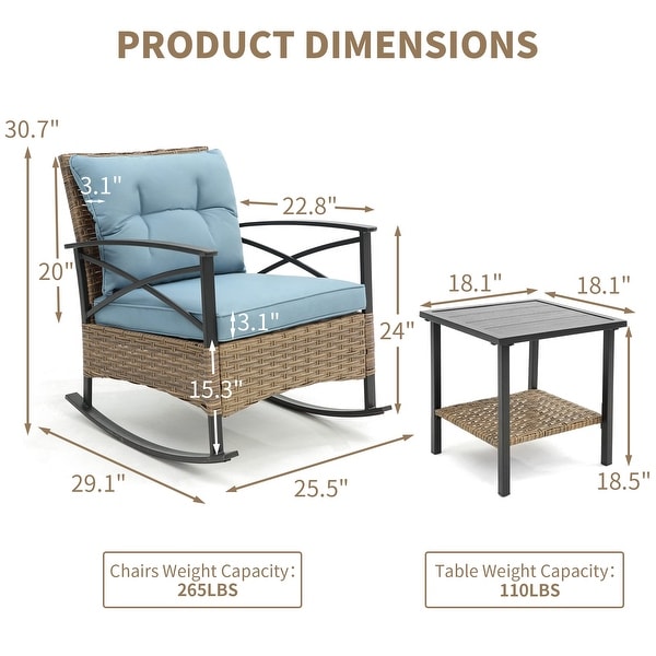 3 Pcs Patio Conversation Rocking Chair Set