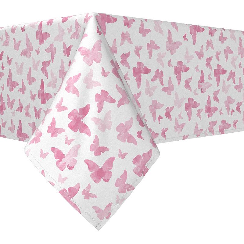 Rectangular Tablecloth， 100% Cotton， 52x104， Watercolor Pink Butterflies