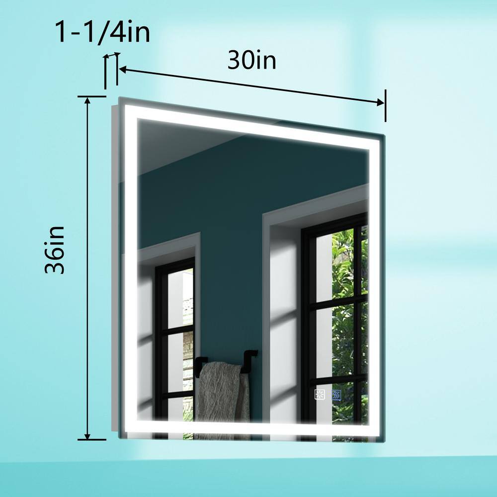 ExBrite Derrin 30 in. W x 36 in. H Medium Rectangular Frameless Dimmable LED Wall Bathroom Vanity Mirror in Sliver Super Light HOB1DHBM4024VC
