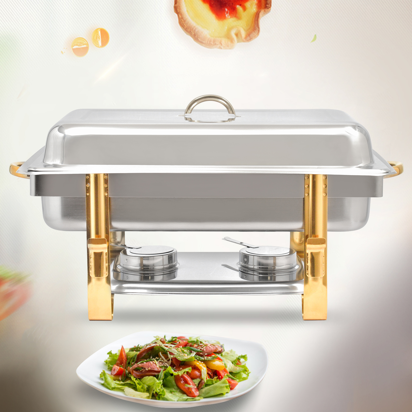 Anqidi 9L Chafing Dish Set Stainless Steel Rectangular Folding Chafer Food Warmer Container w/Lid for Catering Buffet