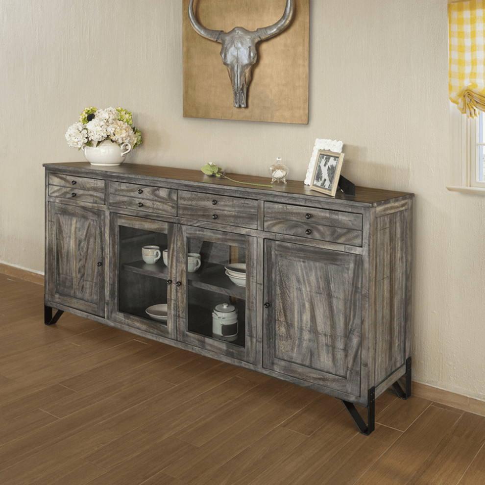 80 quotGray Solid Wood Cabinet Enclosed Storage Distressed TV Stand   Industrial   Entertainment Centers And Tv Stands   by HomeRoots  Houzz