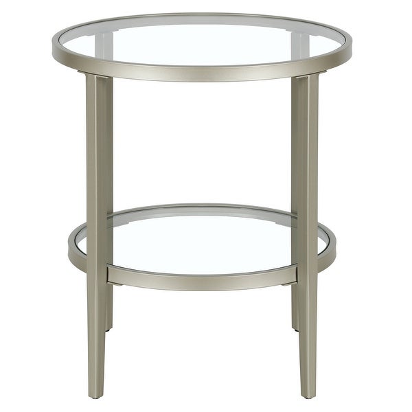 Hera 19.63'' Wide Round Side Table with Clear Glass Shelf