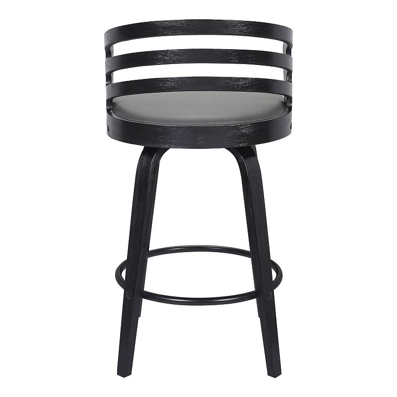 26 Inch Wooden and Leatherette Swivel Barstool， Gray and Black