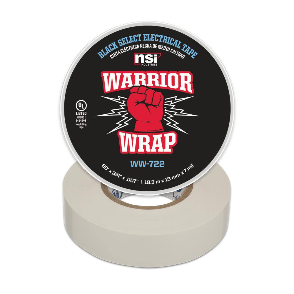 WarriorWrap Select 34 in. x 60 ft. 7 mil Vinyl Electrical Tape White WW-722-WT