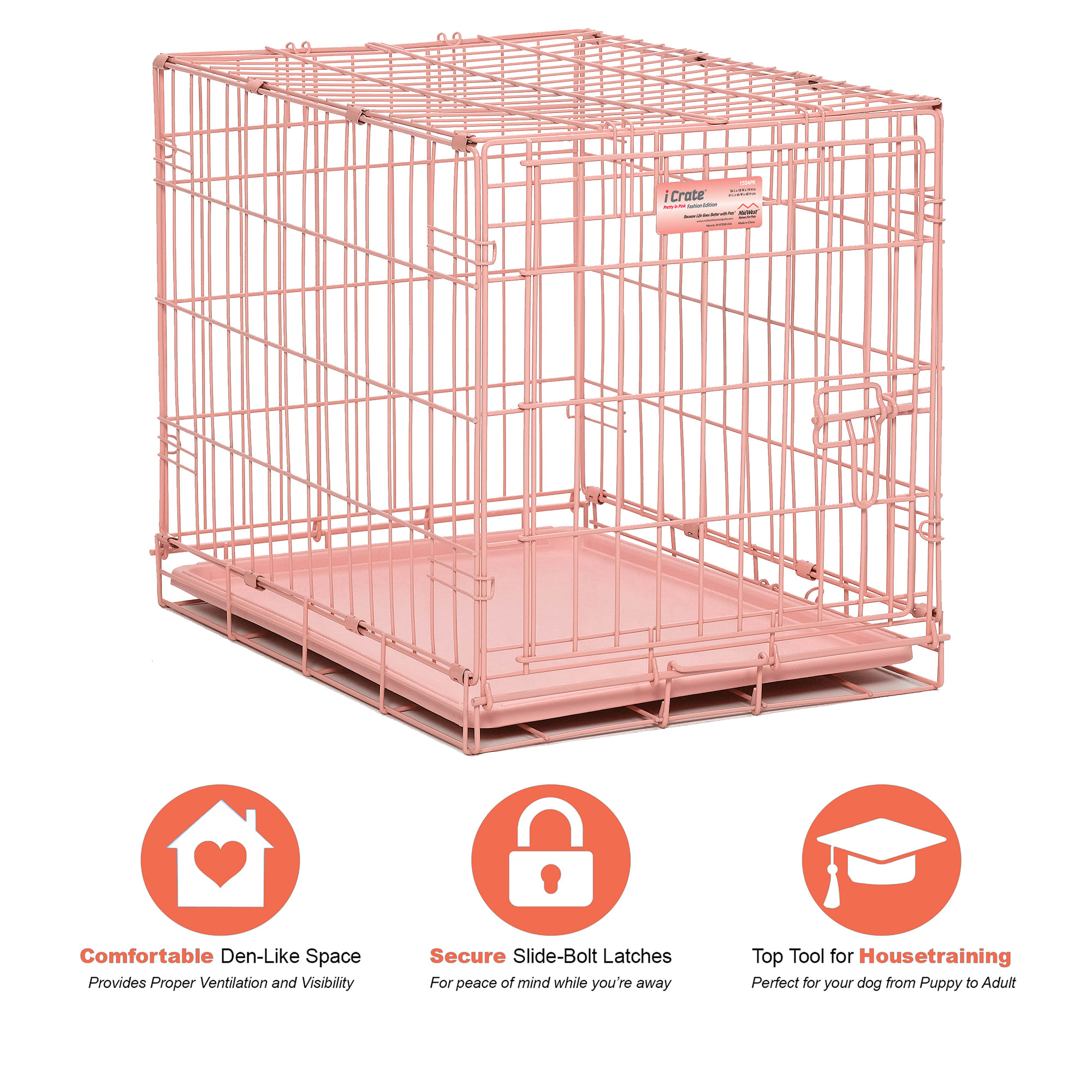 Midwest Pink iCrate Single Door for Dogs， 24.77