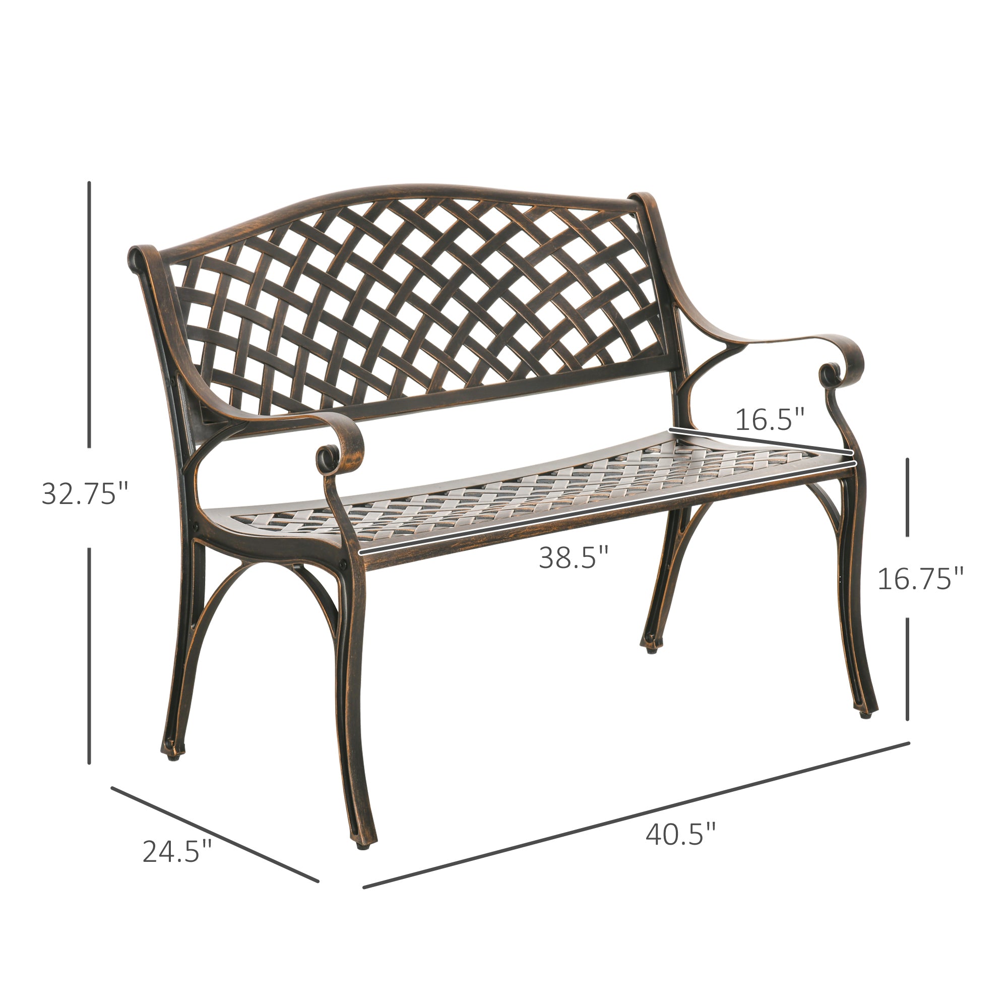 Outsunny Cast Aluminium Garden Bench 2 Seater Antique Loveseat for Outdoor Patio Porch Park, Bronze