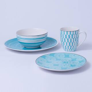 Euro Ceramica Simpatico 16-Piece Turquoise Stoneware Dinnerware Set (Service for 4) SPT-86-3102-TQ