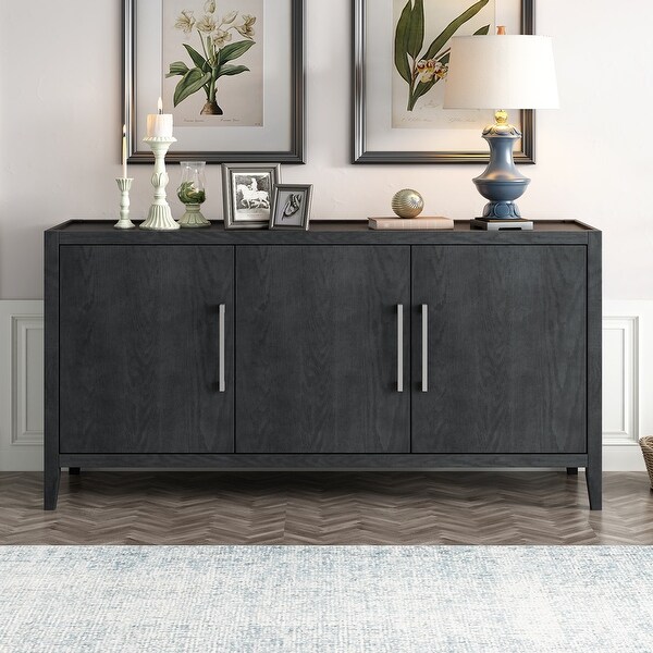 Wooden Sideboard with 3 Metal handles and 3 Doors， Adjustable Shelf