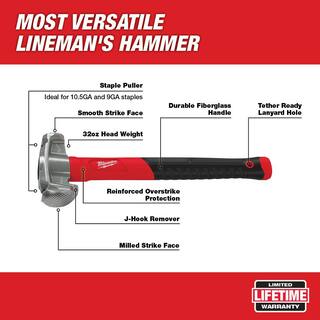 MW 36 oz. 4-in-1 Lineman's Hammer with 9 in. High-Leverage Lineman Pliers 48-22-9040-48-22-6502