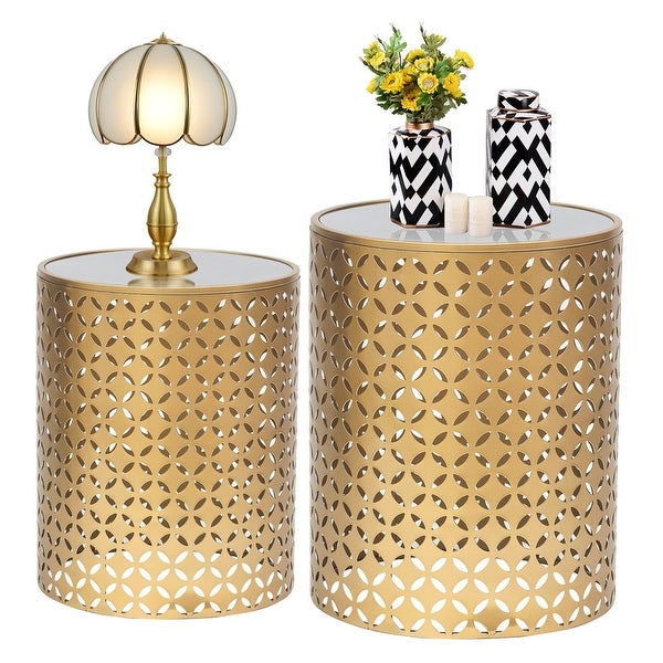 ADECO Metal End Tables Set of 2 Gold Nesting Side Coffee Table