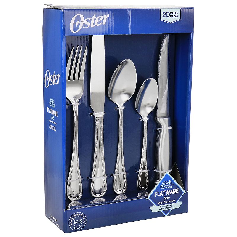 Oster Cocina 20 Piece Stainless Steel Flatware and Steak Knife Set