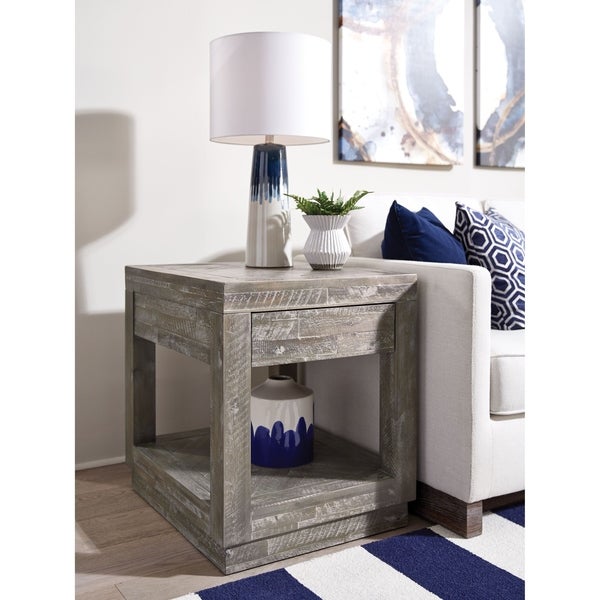 Carbon Loft Massoud Solid Wood 1-drawer End Table in Rustic Latte